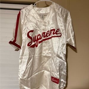 Supreme Satin White Jersey with Red Patch
